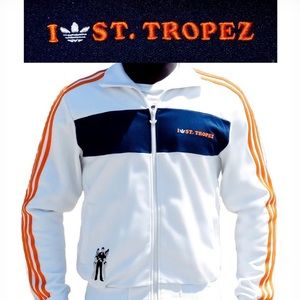 Adidas I ❤️ St Tropes Track Jacket Retro Y2K Streetwear Dark Blue Orange